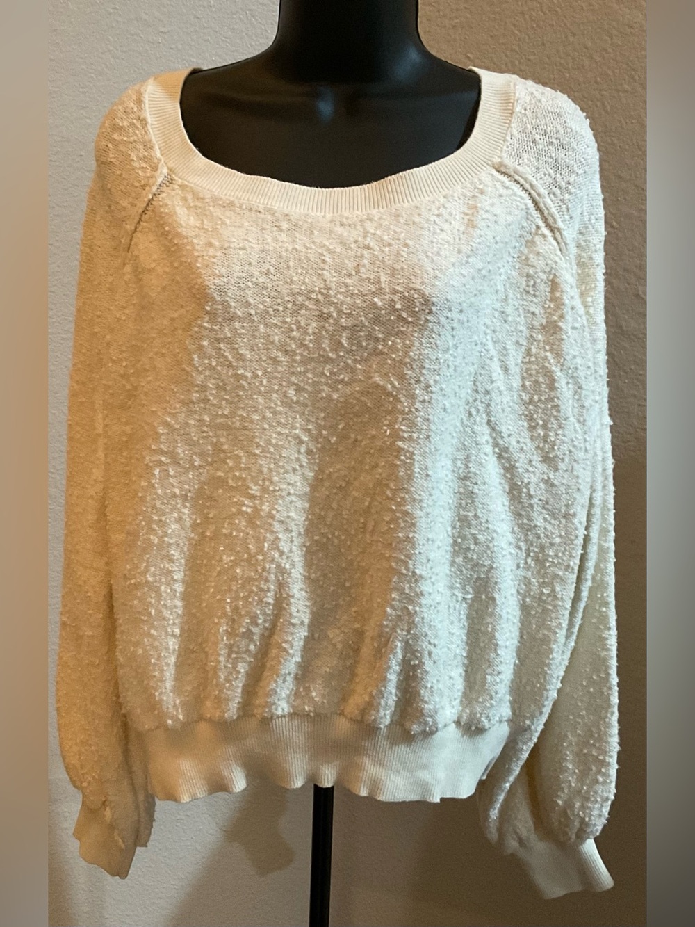Kendall & Kylie Cream Bouclé Scoop-Neck Sweater